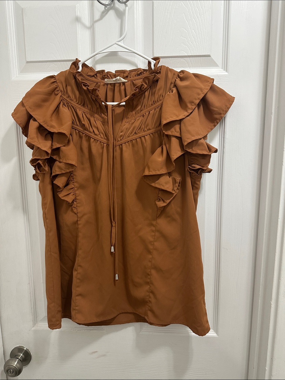 Entro Ruffle Sleeve Blouse in Burnt Copper